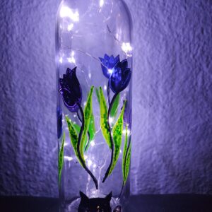 Fairy light bottle with tulips